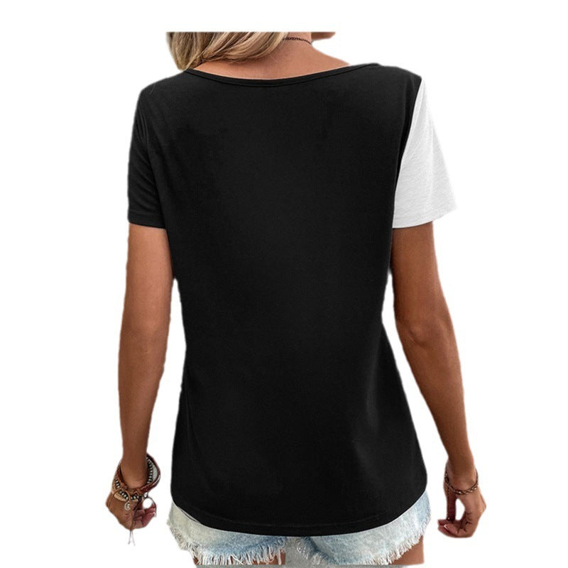 European And American Button Loose Casual Fashion T-shirt