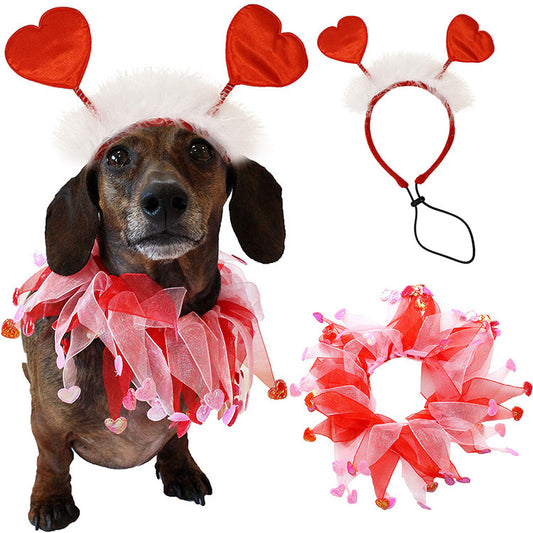 2026 Pets Valentine's Day Decoration Pet Scar Valentine's Day Hairband Dog Party Decoration Prop Dog Accessories Pet Products